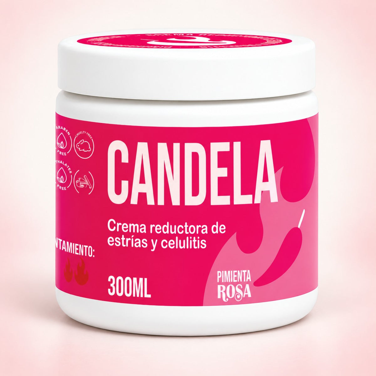 Crema Reductora Candela Pimienta Rosa · Estrías y Celulitis 300 ml